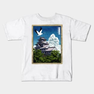 Japanese temple with crane Kids T-Shirt